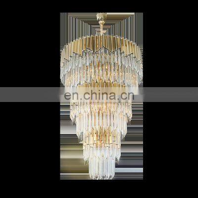 HUAYI modern luxury indoor gold large round stairwell stair lighting crystal chandeliers pendant lights for hotel lob chandelier