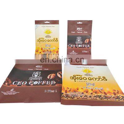 ODM logo Kaffeebeutel food grade aluminum foil coffee bean powder portable sachet food snacks packaging back sealed hang hole