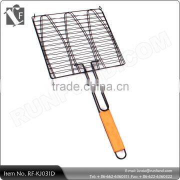 BBQ Cooking Fillet Fish Grill Basket Barbecue Tool With Wooden Handle