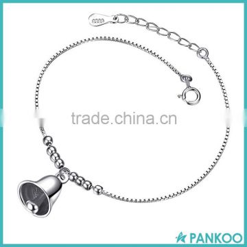 Costom High Polished 925 Sterling Silver White Rhodium Plated Bell Shape Charm Bracelet