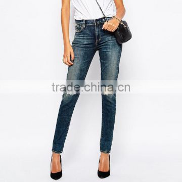 knee ripped new model jeans for lady wholesale custom design