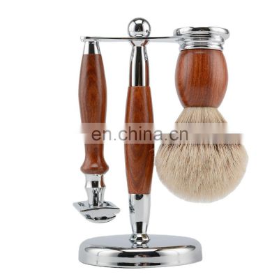 Sandal Wood  Eco Friendly Safety Razor And Badger Hair Brush Shaving Razor Set