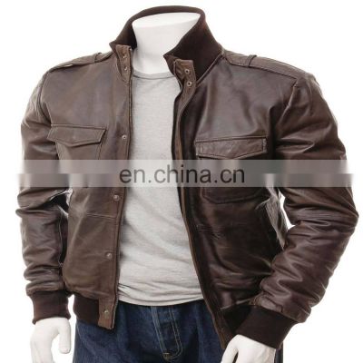 OEM winter stylish leather bomber jacket men