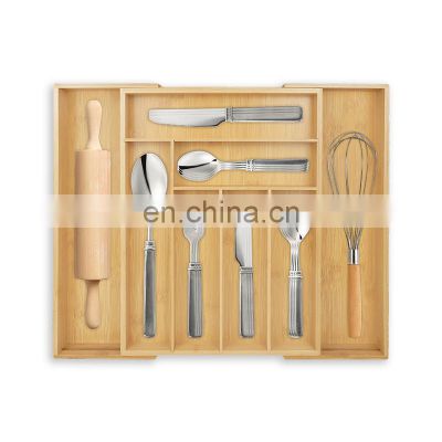 Kitchen Adjustable Utensil Bamboo Expandable Drawer Cutlery Organizer