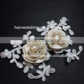Wedding Bridal Applique,Embroidery Rose Fabric Flower Applique,Floral Flower Pearl Applique
