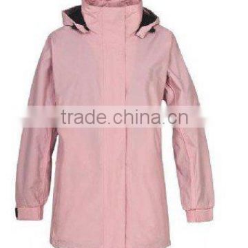 Popular pink warm rain jacket designed for lady 2013