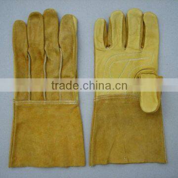 Gold color cow grain leather welding glove