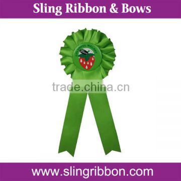 Printed Green Satin Ribbon Award Rosette For Party