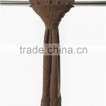 Adaptall men/women 100% acrylic plain knitted brown color warp scarf with short tassels