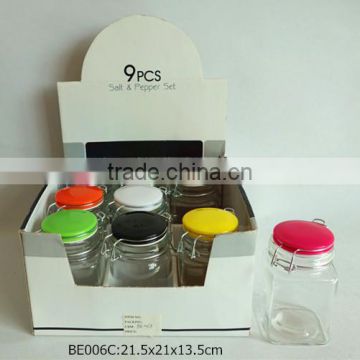 9pcs glass jar used for spice&pepper in a display box
