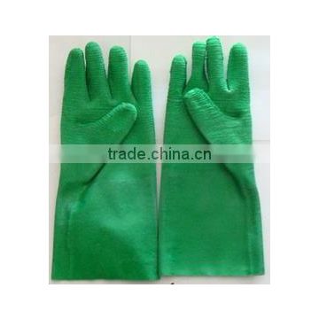 green latex glove,crinkle finish,gauntlet,30cm,jersey line