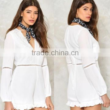 2017 new long sleeve chiffon white lace romper for women