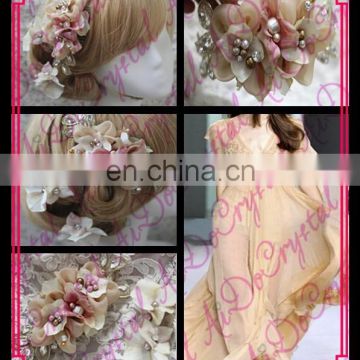 Aidocrystal Bridal Hair Flower Headpiece Wedding Party Women pink Hair accessories for women
