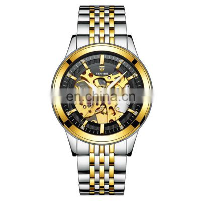 TEVISE T9006M Luxury Automatic Mechanical Watch Stainless Steel Business Skeleton Mechanical Watches Men Wrist