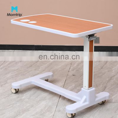 Morntrip Hot Sales Easy Assembly Mobile Foldable Multipurpose Swivel Wheels Removable Hospital Bed Tray Table For Sale