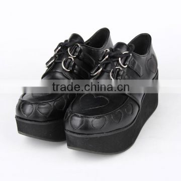 Popular Platform heel lace up women black PU Lolita shoes