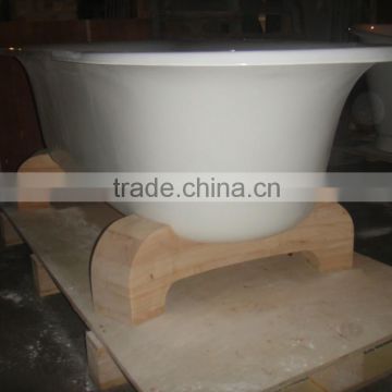 freesanding cast iron bath tub with oak cradles 57"