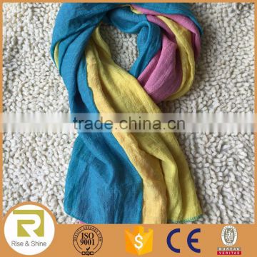 Wholesale 100% Linen woven yellow stripes yarn dyed fringed shawl scarf