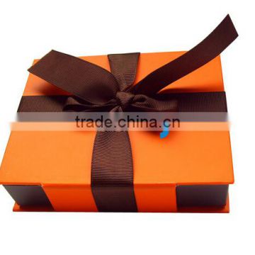 Luxury chocolate gift packaging box with satin ribbon custom design