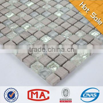 gray wood grain marble cheap mosaic tile glass stone resin mixed mosaic white mesh mosaic tile