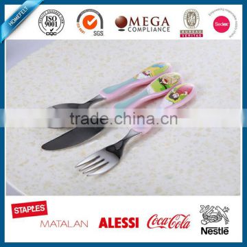new style high quality children's cutlery set plastic handle fork and knife spoon