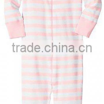 White pink stripe Organic Cotton Baby Sleeper Pajamas