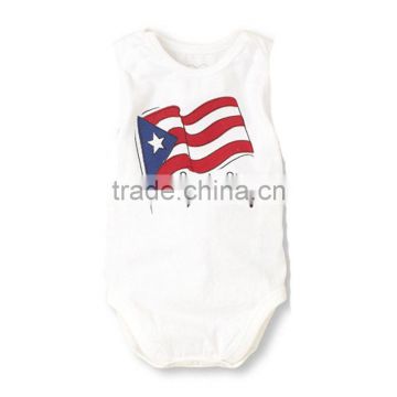white color flag printed short pattern baby organic onesie