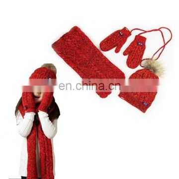 2017 Russian Style Red Knit Scarf and Hat for Childen
