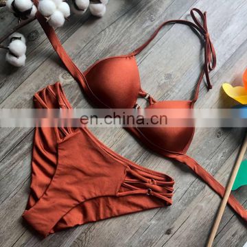 2019 Sexy String Bikini Set Halter Swimsuit Backless Bathing Suit Women Solid Bikini Brazilian Biquini Push Up Swimwear 5 colors