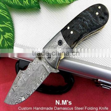 udk f13" custom handmade Damascus folding knife / pocket knife with Damascus booster