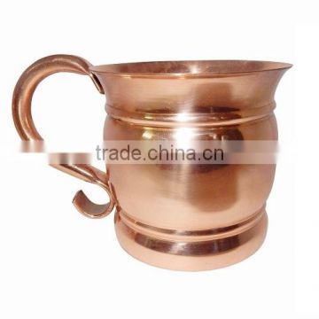 COPPER OLD FASHION MUG 14 Oz. SMOOTH WITH COPPER CURVE HANDLE