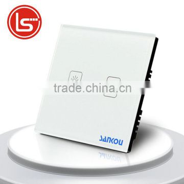 Wall Touch Switches 2Gang1Way UK Standard White Crystal Glass+LED Switch Panel AC220V/110V Free Shipping