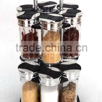 TW957B 12pcs glass spice jar set with plastic stand