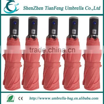 new style 3 fold torch umbrella with plastic LED light handle for hot sale
