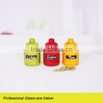 3pcs glass coffee sugar tea set with colored glass lid