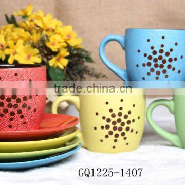 HOT!8oz custom ceramic mug with saucer special glaze and handpainted