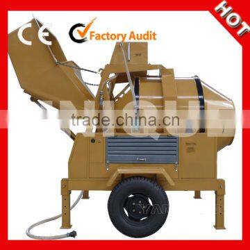 2015 hot sale portable concrete mixer with diesel engine and hydraulic feeding hopper