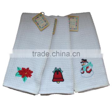 Manufacturing Sell Direct Kitchen Cotton White Waffle Tea Towels For Christmas Embroidery