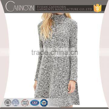 trendy marled blend knit turtle neck long sleeves comfortable custom knit dress