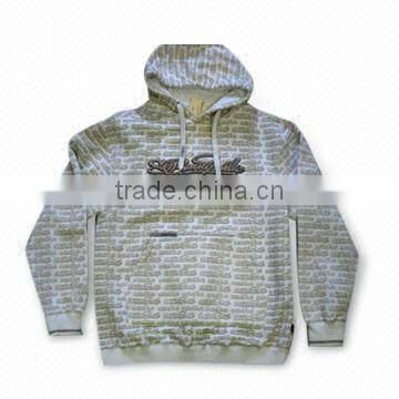 CVC80/20 Allover Print Fleece Men's Pullover with Hood and Long Sleeves