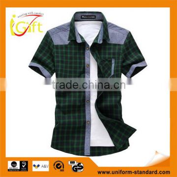 2014 wholesale high quality short sleeve customized check shirt