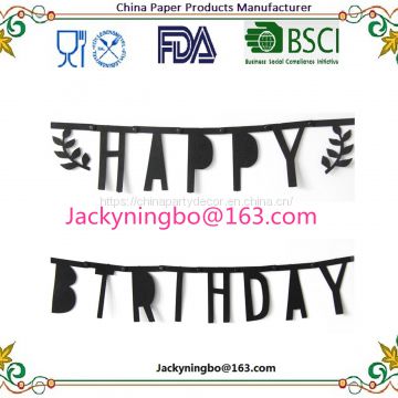 Ningbo PartyKing Amazon Hot 1Set Happy Birthday Black Non-wovens Flags Garland Floral Bunting Banners Letter Garlands Baby Kids Birthday