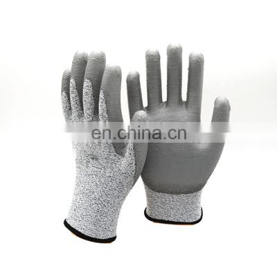 Level 5 Cut Resistant Gloves PPE Workwear Factory Grey PU Coated Non Cut Gloves to Work with Sheet Metal