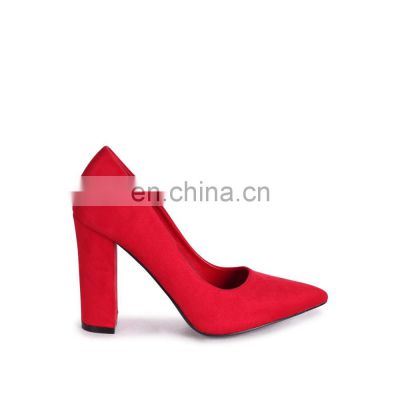 Red color new latest design handmade high block heels pointed toe heel women court shoe sandals