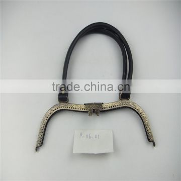 Antique brass handbag frame metal handbags sewing frame for bags with an elegant lock and leather handles