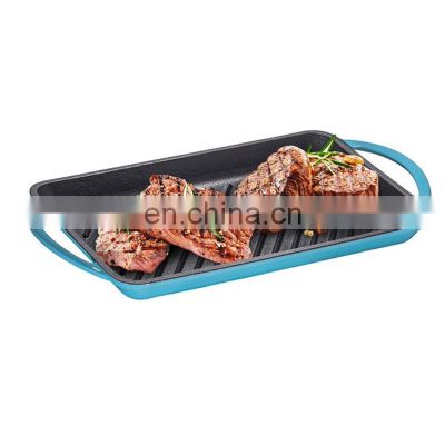 Enamel Cast Iron rectangle Grill Griddle frying pan Cooking grill Pan
