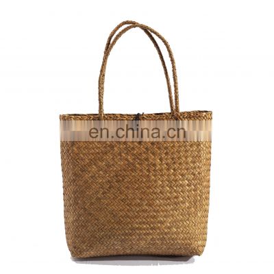 HBK Wholesale Handmade Natural Weaving Beach Tote Stylish Palm Leaf Hand Strew Clutch Seagrass Handle Bag French