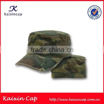 wholesale distressed camo fabric high quality flat top military cap
