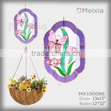 MX100088 tiffany style butterfly stained glass craft hanging decoration basket