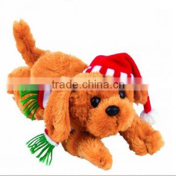 yellow singing dog with Christmas hat